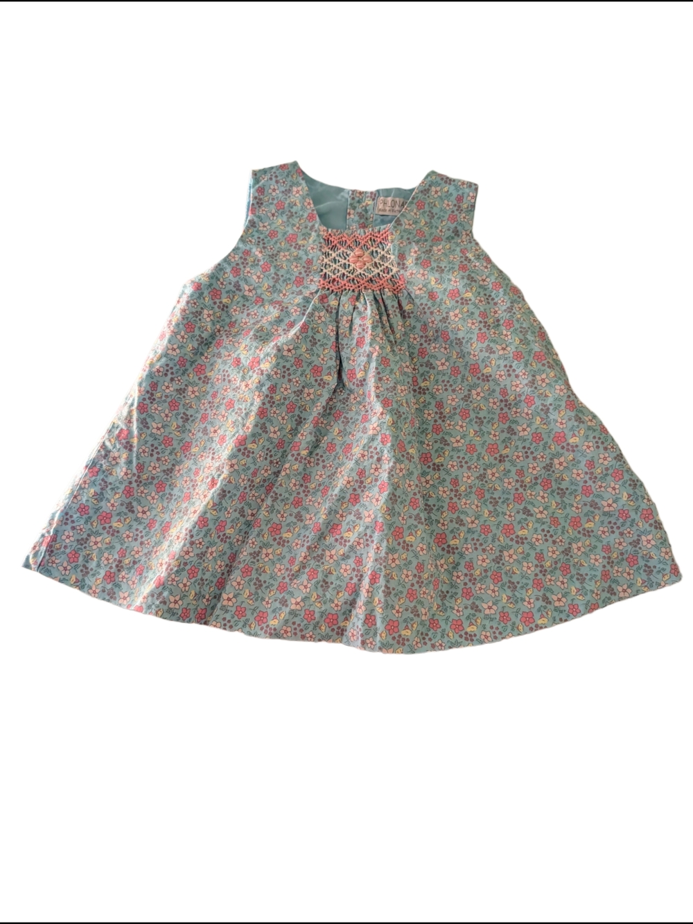 PHLONA 6 Month Sleeveless Hand Smocked Liberty Floral A-line Dress 100% Cotton